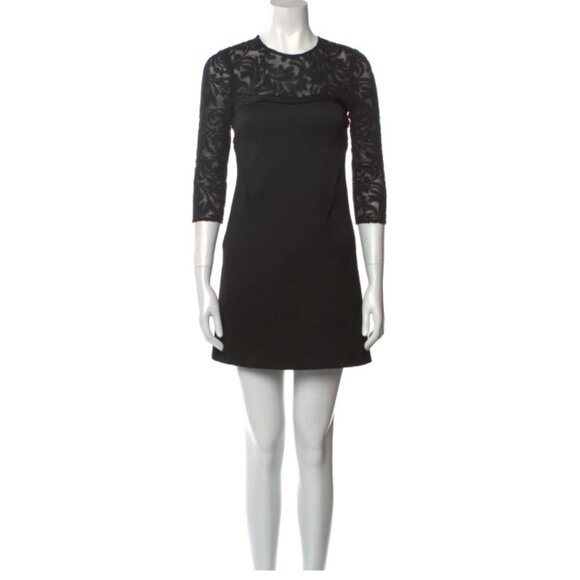 The Kooples Black illusion lace neck mini Dress 1/2 sleeves size LG - Picture 14 of 14